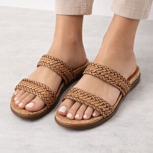Bare Traps Deanne Carmel Woven Braided Tan Sandals Slides for Women Size 8M